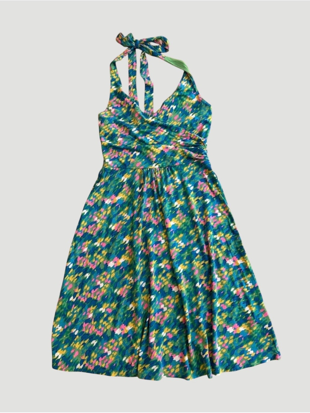 Boden Green Floral-Trim Halter Dress Size US 6R